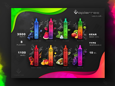 Vapes design for "Vapearres" 🎷🤩🍒🥥🍏 brandidentity branding bright colorfull concept cover elfbar fruits jucy packing poster vape vapedesign vapes
