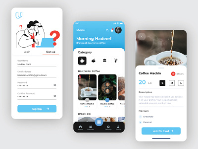 Coffee shop application coffee shop food and drink graphicdesign identity design illustration mobile ui trendy udacity ui ui ux ux