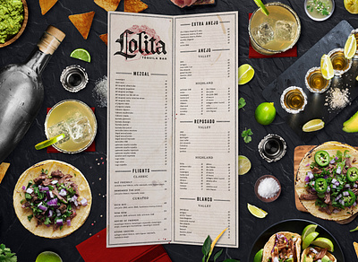 Lolita Cocina & Tequila Bar Tequila / Wine Menu branding creative agency logo menu design restaurant branding