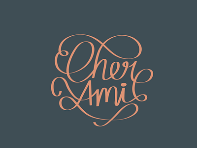 Cher Ami Logo cursive design green hand lettered handmade script typography