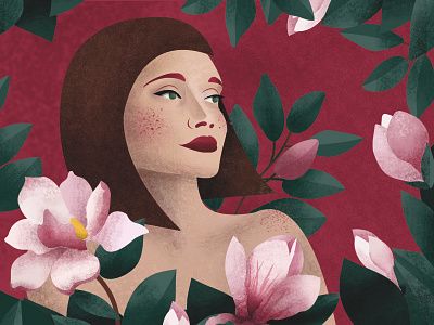 Irina botanical character flowers girl illustration leaves vector