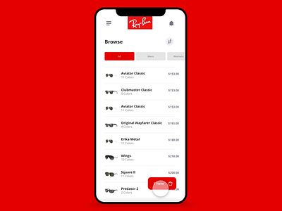 Ray Ban Shopping Cart - UI Motion Design adobe xd autoanimate concept design illustrator microinteraction motion motion graphics ui ux