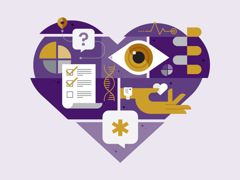 Healthcare Heart spot illustration gold purple flat wellness vector health illustration eye healthcare heart