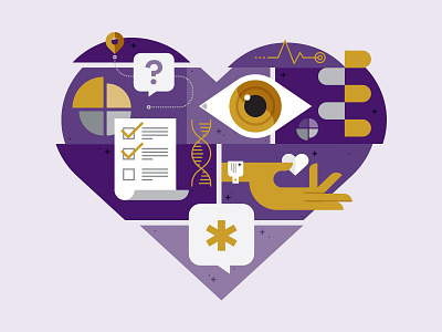 Healthcare Heart eye flat gold health healthcare heart illustration purple spot illustration vector wellness