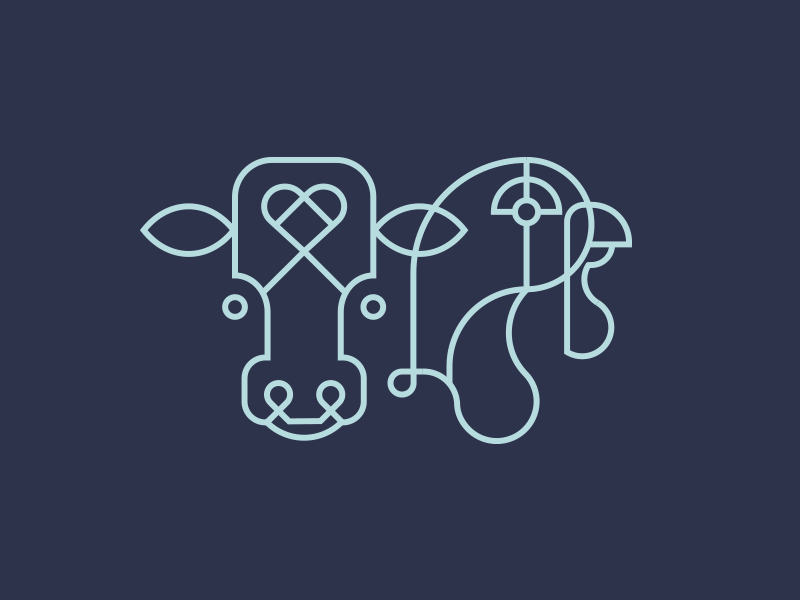 Mooove & Gobble Branding vector line art branding mark vegan logo monoline turkey cow