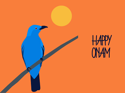 Blue Birdie says " Happy Onam" art bird design festival illustration onam sun wildlife