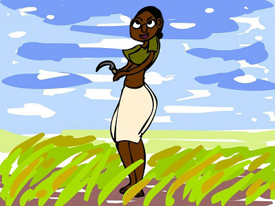 Woman labourer in paddy field design digital painting illustration labourer padddyfield