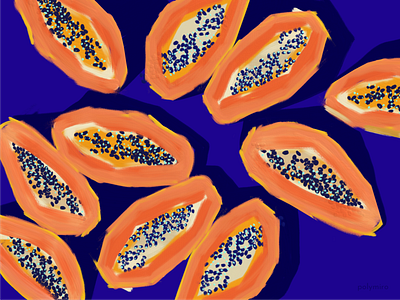 papayas 🍹 artprint blue bright digital art digital illustration drawing exotic flat fruit goodmorning graphic design illustration kitchen orange painting papaya poster print summer ui