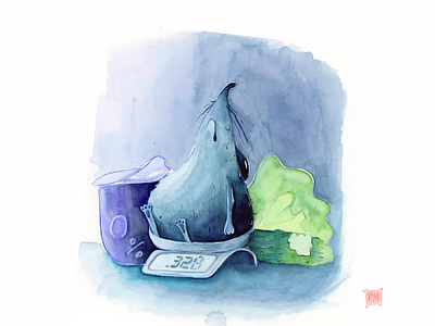 omg summer is here! blue cucumber diet digital illustration fat funny illustration mouse summer watercolor