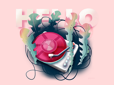 Hello Dribbble! design digital illustration flat graphic design hello dribble hellodribbble illustration typography ui vinyl record web