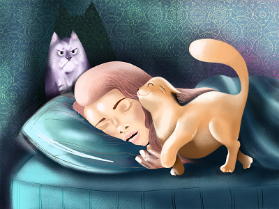 Morning angry cat dangerous digital art digital illustration goodmorning hateisintheair illustration jealous pets procreate