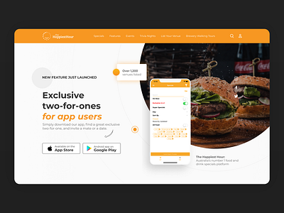 Happiest Hour. Top image app australia design designer food illustration landing page uiux webdesign website