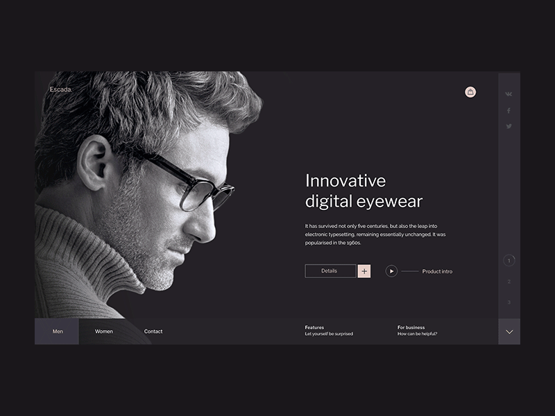 Eyewear shop animation clean dark eyewear interaction minimal shop ui website