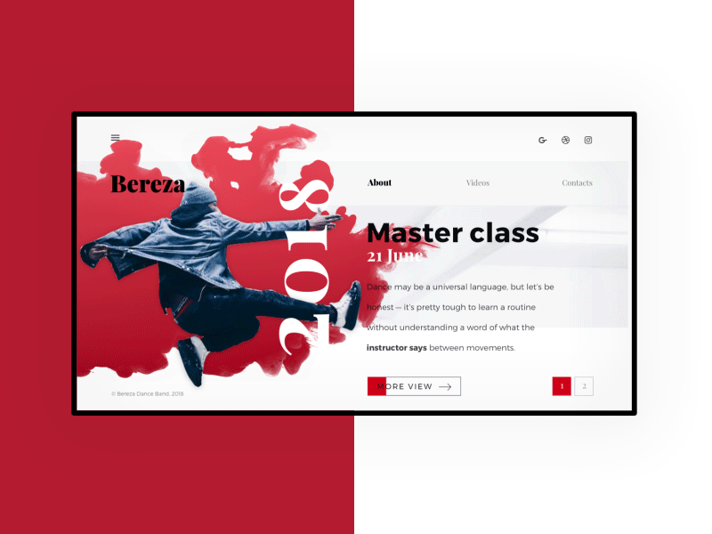 Bereza Dance Band – Red main screen animation dance interaction mainscreen masterclass menu red typo typography ui ux webdesign