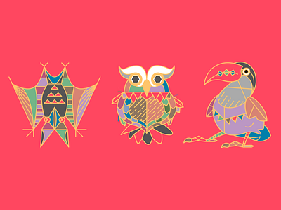 Fly By Night bat birds book chapter headers emblem illustration line art novel owl owlsby spooky toucan