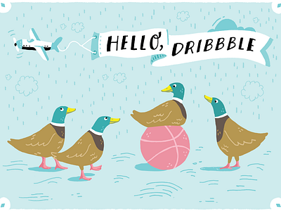 Dribbble Ducks debut design hand lettering hello dribble illustration vector