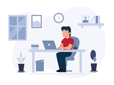 A young boy work from home illustration