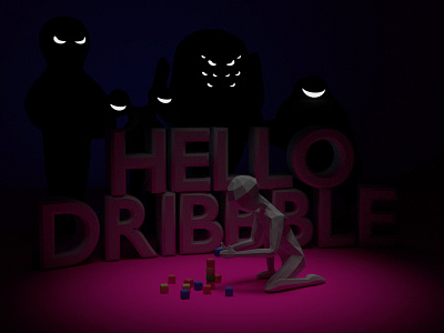 Hey Dribbblers! 3d b3d blender child debut hello dribbble lowpoly monsters purple