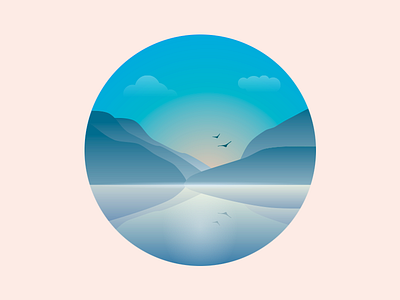 5 min landscape air birds gradient illustration lake landscape norway rocks sea sky tiny water