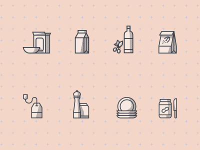 Icons for kitchen shelfs ai butter coffee dots food halftone icons icons design icons pack iconset illustraion illustrator kitchen milk olive outline outline icons pepper plates tea
