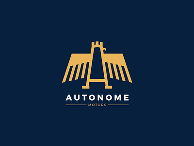 Eagle Autonome Motors Logo animal art autonome brand brand design brand identity branding car design eagle eagle logo gold logo logo design logos logotype mark motors negative space vector