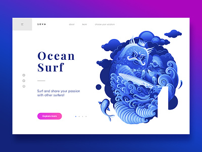Summer Vacation - Ocean Surf character clean colours header illustration landing page surf vector webdesign