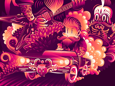 Illustration for Summer Vacation 3 car character colours fire illustration red road skull summer vacation vector