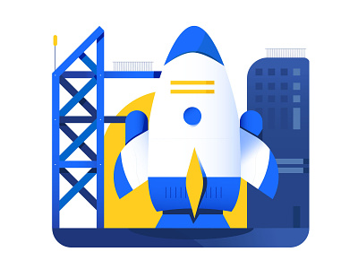 Rocket illustration blue blue and yellow illustration rocket rocket launch white yellow