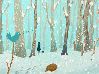Winter dog illustration procreate snow walk winter
