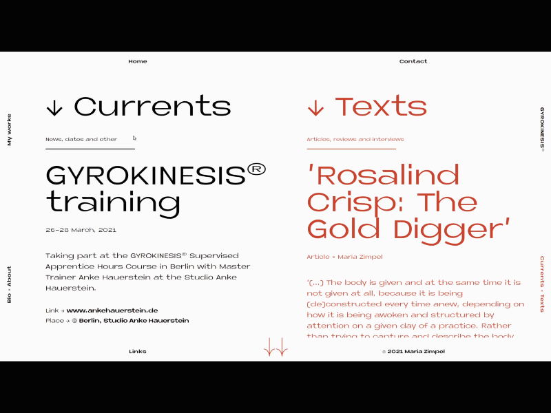 Typographic website for a modern dancer | News design typo typographic typography ui web webdesign website design www