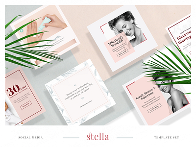 Stella Social Media Template Set banner beauty blogger clean cosmetics facebook instagram minimal pinterest simple social media