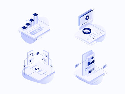 Isometric Services Illustrations agency artwork branding gradient icons illustrations isometric mobile app seo services social media video