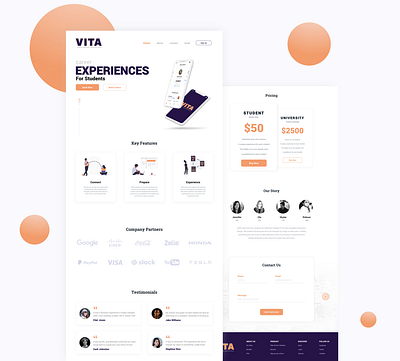 Vita Landing page branding clean design flat illustration landing page layout logo minimal product design sketch startup type ui ux ux design web web design