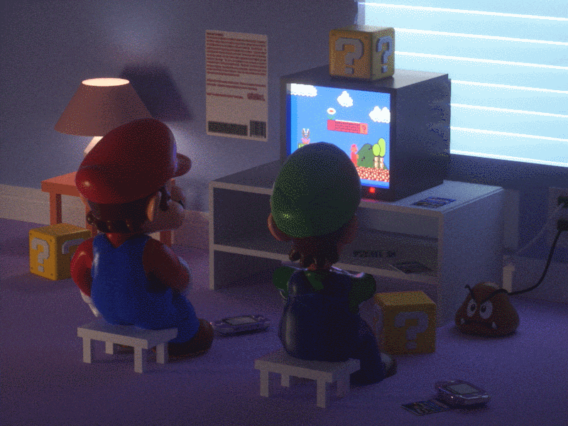 Mario is playing Mario (animation) 4d cinema