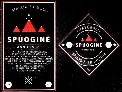 Spuogine full alcohol black bottle cover label red retro typography