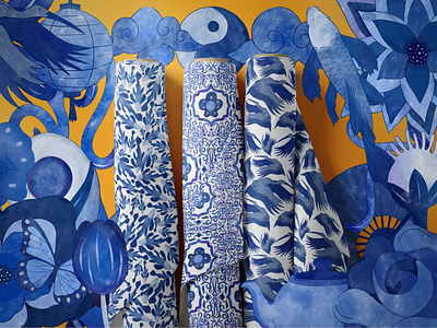 Chinoiserie Blue Watercolor Patterns