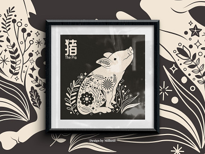 The Pig - Chinese Astrology Zodiac Sign Shio astrological sign boar boho design chinese astrology chinese new year chinoiserie debuts floral animal graphic design horoscope icon design illustration lunar new year pig pork tshirt design vector design vector illustration zodiac sign