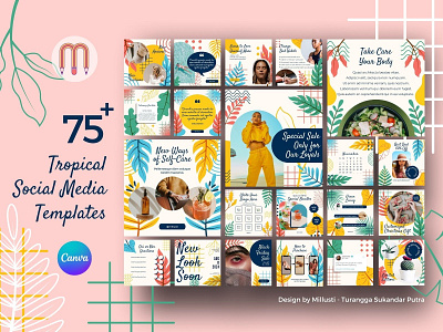 Tropical Leave Social Media Template - Instagram Canva Templates adobe illustrator boho style branding canva template flyer template graphic design hotel icon design illustration instagram template latin america logo memphis design mexican spa summer design tropical leaves ui ux vector design