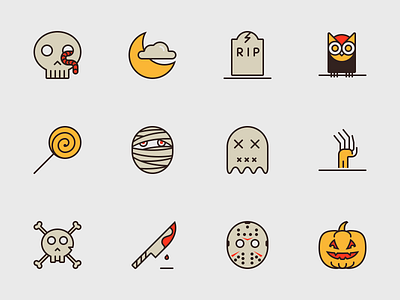 Halloween Icons candy ghost halloween icons moon outline owl pumpkin skull tombstone zombie