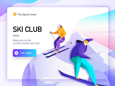 ski illustration banner cords design gif illustration landing mountain people purple ski snow web