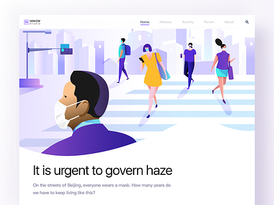 Web pages about haze app banner design hiwow illustration landing mask page people purple ui web