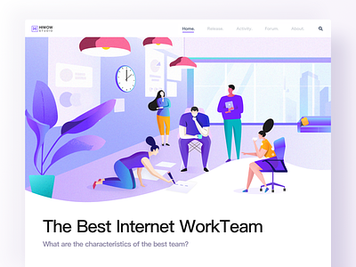 The best internet team app banner design hiwow illustration landing page people purple team web work