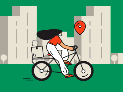 Delivery Lady after effects animated animation bicycle bike box city courier covid19 delivery design gif illustration illustrator quarantine ui vector