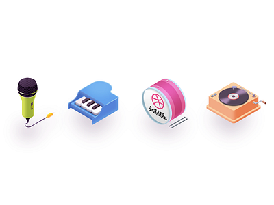 hello dribbble 2.5d dribbble drum icon microphone music musical piano player toys