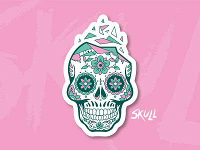 Pink Skull ⎜ Illustration aurélien tardieu crane death design green illu illustration illustrator muerte pink skeleton skull sticker vector
