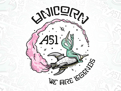 A51 ⎜ Illustration alien aurélien tardieu branding clothes design green illustration logo rocket stars streetwear typography ufo unicorn vector