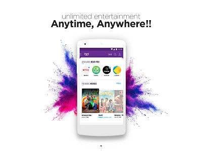 Entertainment app .. Movies, Shows & Music aggregator bright entertainment flashy fresh omnichannel responsive vibrant young