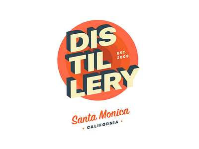 Distillery print Santa Monica CA ai branding california circle emblem graphic design illustration lettering logo print red typography vector vintage