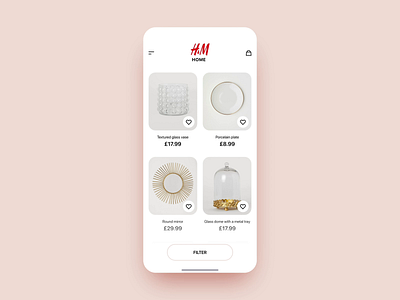 H&M Home UI Concept accessories animation app catalog design ecommerce filter gold home interaction interface mobile order pink shop shopping cart ui uiux vase xd