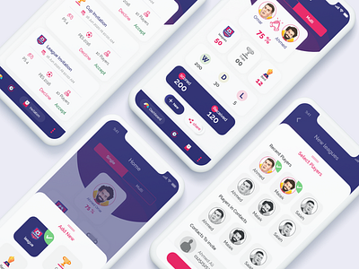 Zillo football Competition App challenge challenges comparison competition cups dashboad football games gamification invitation invite ios app design leagues mobile ui player selector sport sports ui ux